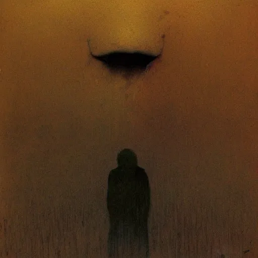 Image similar to a man eating his own face, painted by zdzislaw beksinski