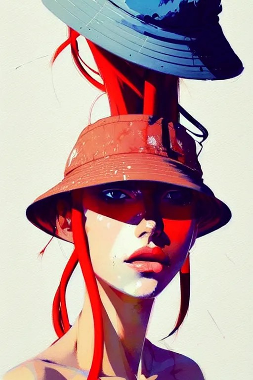 Image similar to a ultradetailed beautiful painting of a stylish girl wearing a bucket hat, by conrad roset, greg rutkowski and makoto shinkai trending on artstation