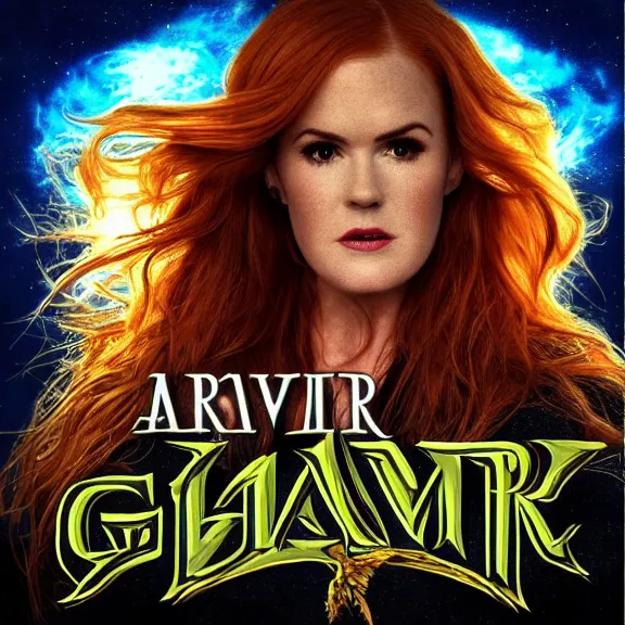 Prompt: gamma ray album cover featuring photo of isla fisher, power metal album cover, trending on artstation, intricately detailed, highly detailed, classic, award winning