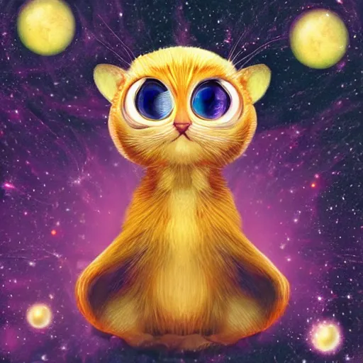 Prompt: adorable animal spirit guide with big beautiful eyes, galactic background