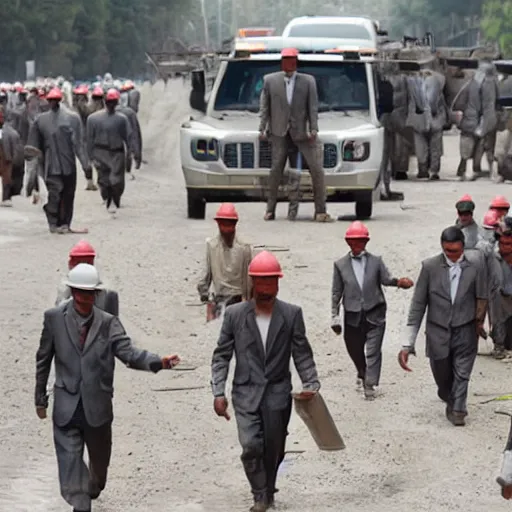 Prompt: businessman leading an army of workers