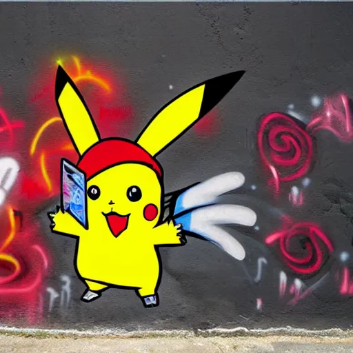 Image similar to graffiti pikachu on the wall, 15mm photo