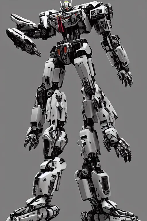Image similar to full body illustration!! kitbashed mecha from transformers movies, 8 k uhd, very symmetrical!! highly detailed, inthe style of vitaly bulgarov, josh nizzi, yoji shinkawa, kenny carmody, ryouta otsuka, hideyuki ashizawa, marc nagel, deviantart, artstation, pinterest, unreal engine