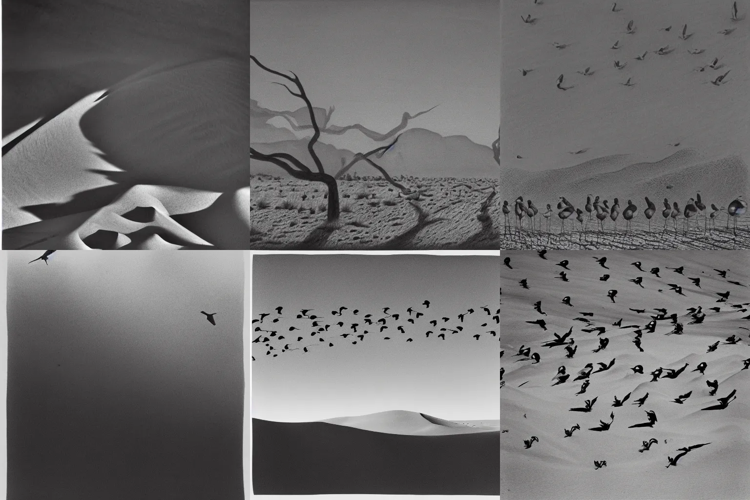 Prompt: shadows of indignant desert birds, pencil drawing by ansel adams