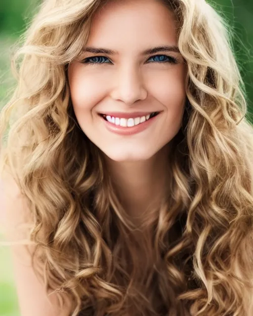 Prompt: beautiful woman with wavy blonde hair and a beautiful smile