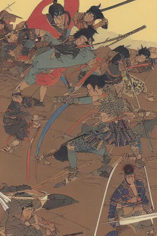 Image similar to a samurai battle by moebius