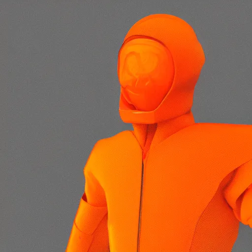 Image similar to closeup of a glitchy desktop monitor with a humanoid body wearing an orange jacket. yellow background. illustration, artstation, cinematic, photoreal.