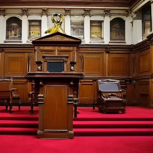 Prompt: the devil in the spanish congress of deputies at the speaker's lectern