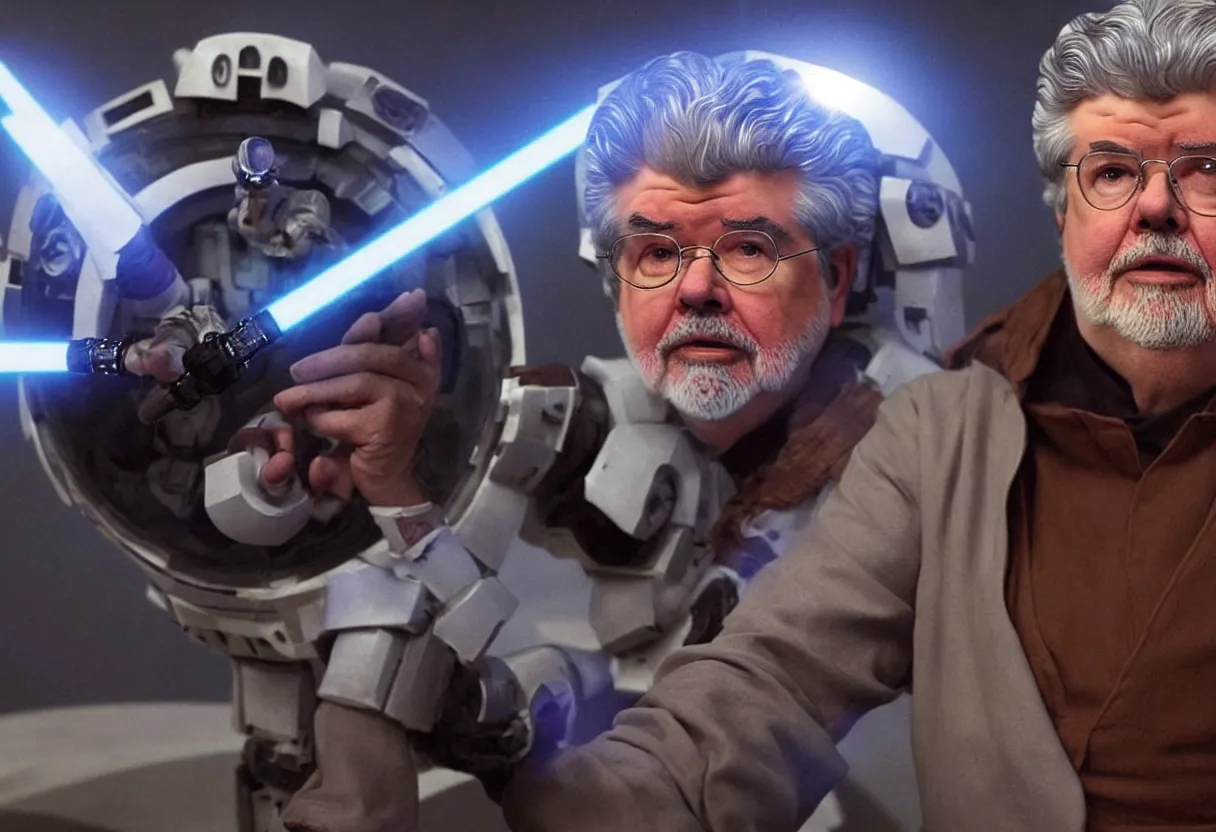 George Lucas stars in his new space opera movie Swiss, Stable Diffusion