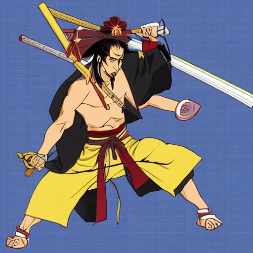 Image similar to samurai Champloo Snoop Dogg samurai in battle stance pose with katana, in style of anime