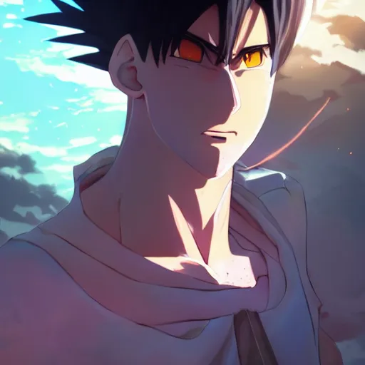 Image similar to full body character concept art, anime key visual of messi going super saiyan, delicate features finely detailed perfect face, gapmoe yandere grimdark, trending on pixiv fanbox, painted by greg rutkowski makoto shinkai takashi takeuchi studio ghibli