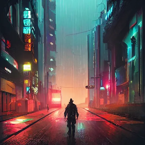 Prompt: a cyberpunk street, rainy night, jellyfish running, the outline of mountains in the distance ， by darek zabrocki