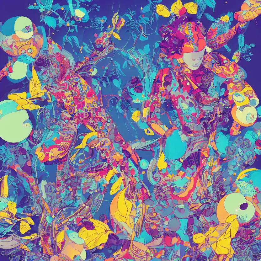 Image similar to chemistry in action by tristan eaton, beeple and james jean, chiho aoshima color scheme