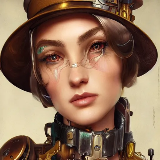 Image similar to Three quarters old portrait of a stunning female steampunk, highly detailed, digital painting, art by Stanley Lau and Artgerm and magali villeneuve and Alphonse Mucha, artstation, octane render, cgsociety