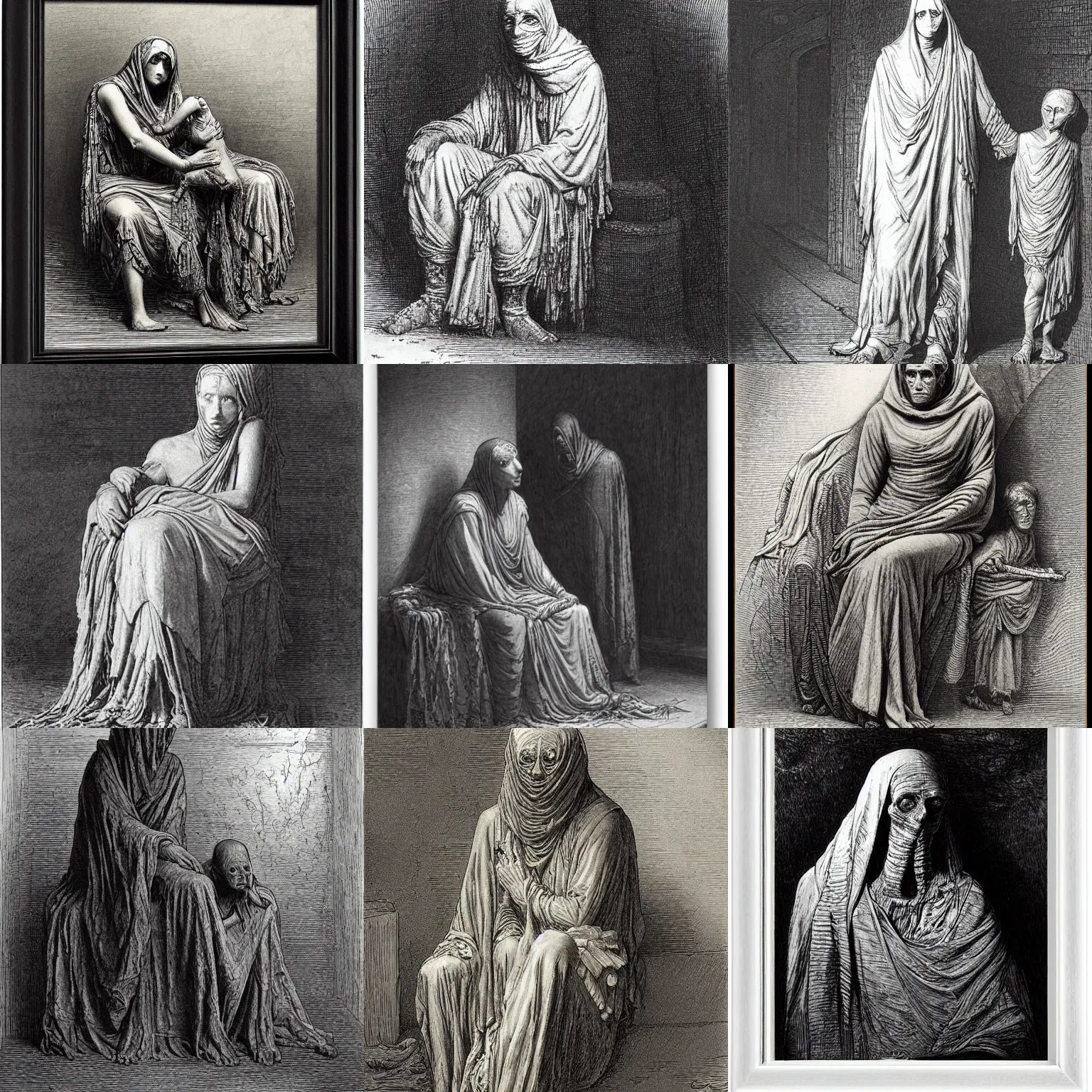 Prompt: a mummy by gustave dore