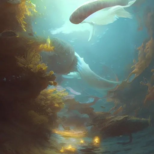 Prompt: subsurface scattering, white, giant submarine, koi colors, koi not present, octane render, jesper ejsing, justin gerard, james jean, tomasz alen kopera, cgsociety, fenghua zhong, makoto shinkai, highly detailed, rim light, art, cinematic lighting, very coherent, hyper realism, 8 k