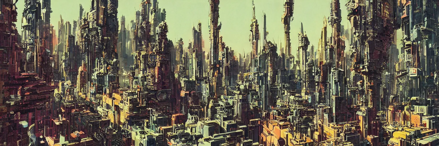 Image similar to a beautiful matte painting of a concoction of effervescent punkpastels cityscape by Dean Ellis, Katsuhiro Otomo, award winning, atmospheric, epic and stunning, intricate details, sense of awe, anthropomorphic, featured on artstation