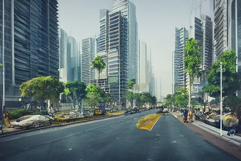 Image similar to “Streetview of a clean modern Manila, concept art, artstation”