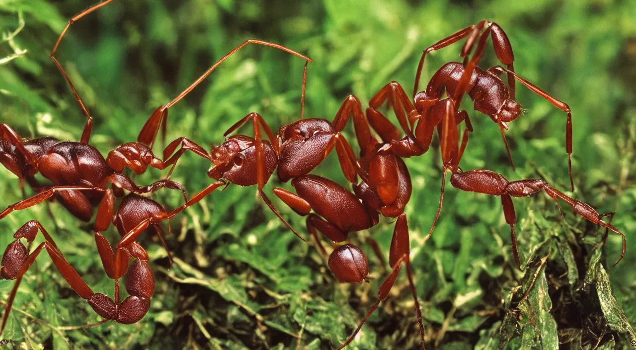 Prompt: rare half human half ant in the jungle, by the best photographer of national geographic, scientific photo, hight quality, realistic light, kodachrome 6 4, hiperdetailed