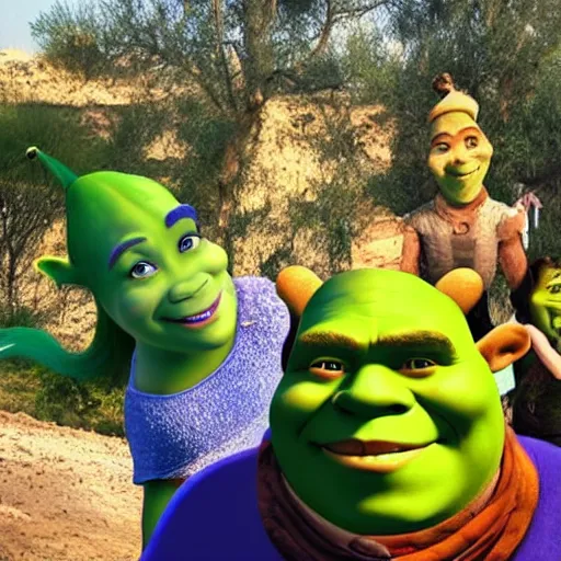 Prompt: shrek visit in israel