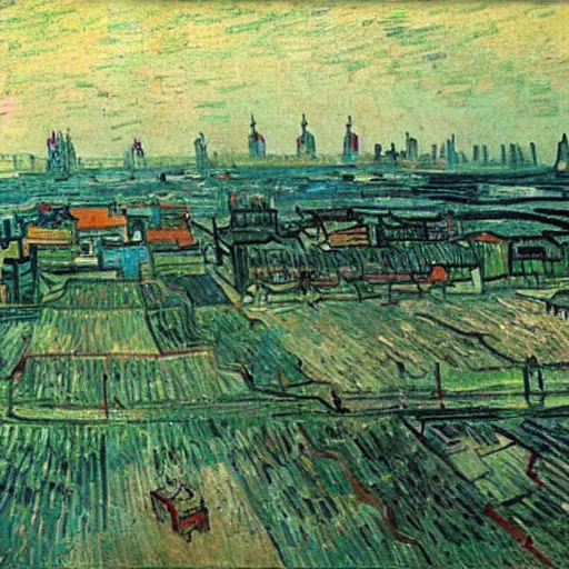 Image similar to Shang Hai city painted by vincent van gogh