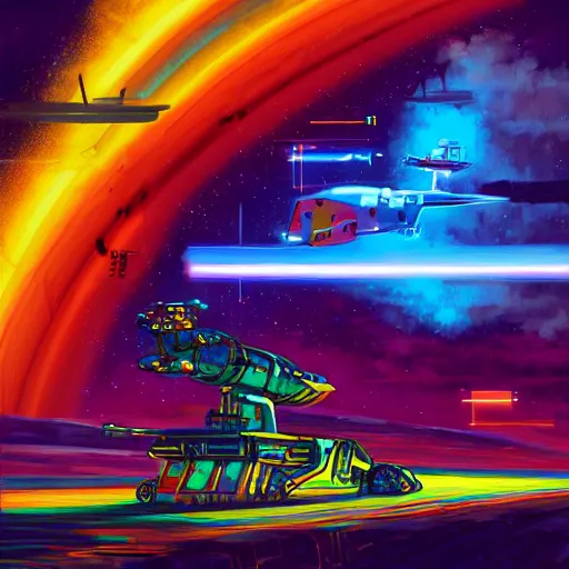 Prompt: nyan cat piloting a mecha, cat sitting in the cockpit of a futuristic mecha, cockpit view, vibrant colors by anato finnstark