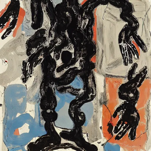 Image similar to painting of an invisible man, by georg baselitz