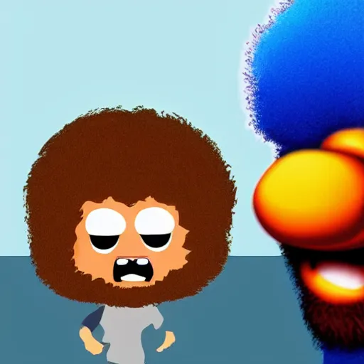 Prompt: a tiny angry bob ross screaming and running in rear view mirror