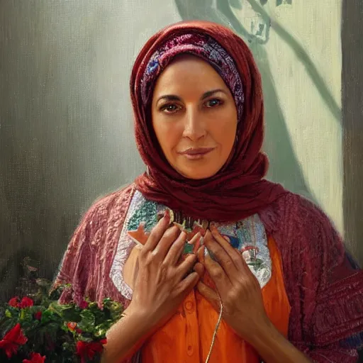 Image similar to portrait of an algerian woman ( 3 5 ) from algeria in 2 0 2 1, an oil painting by ross tran and thomas kincade