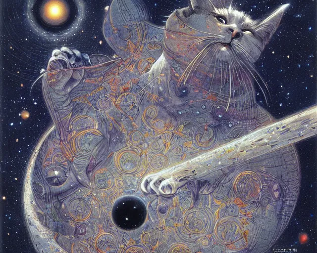 Image similar to the cosmic cat at the center of the universe, epic art by James Jean, Wayne Barlowe, Laure Lipton