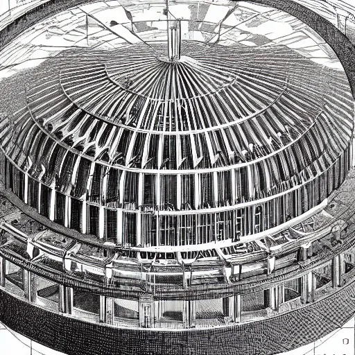 Prompt: hyper detailed architectural drawing of a panopticon