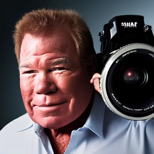 Image similar to dslr photography of william shatner, head and shoulders photography, cinematic, studio portrait