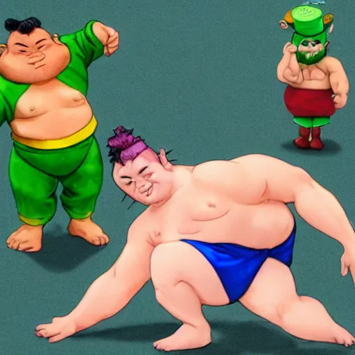 Image similar to leprechaun sumo wrestler
