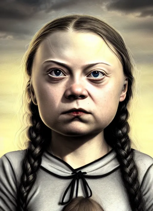 Image similar to highly detailed closeup, face profile portrait of greta thunberg as a gothic vampire, bikini, unreal engine, nicoletta ceccoli, mark ryden, earl norem, lostfish, global illumination, detailed and intricate environment