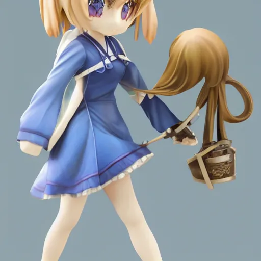 Prompt: 3d render of violet evergarden as a cute chibi figurine, blonde, blue eyes, blue-white dress, blender, artstation