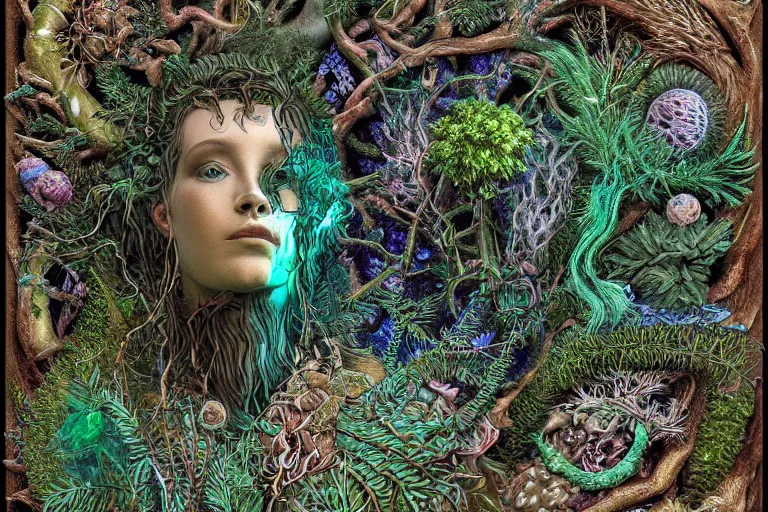 Prompt: wilds dryad, in the style of Ernst Haeckel ,trending on artstation, light lighting side view,digital art,surrealism ,macro,blueprint ,vaporwave ,