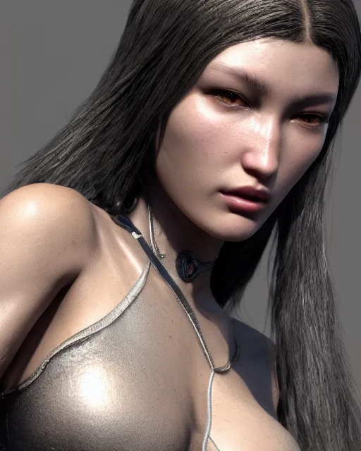 Prompt: a highly detailed metahuman 8 k close up render of bella hadid in yoshitaka amano style trending on artstation made in unreal engine 4