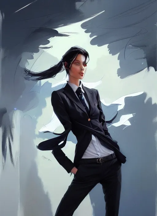 Prompt: a ultradetailed beautiful panting of a stylish woman wearing a shirt with a tie, she has black hair, disressed, background explosion, by jesper ejsing, jon foster, greg rutkowski on artstation