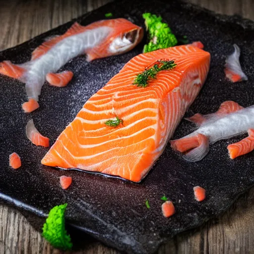 Image similar to salmon fish with human arms and legs