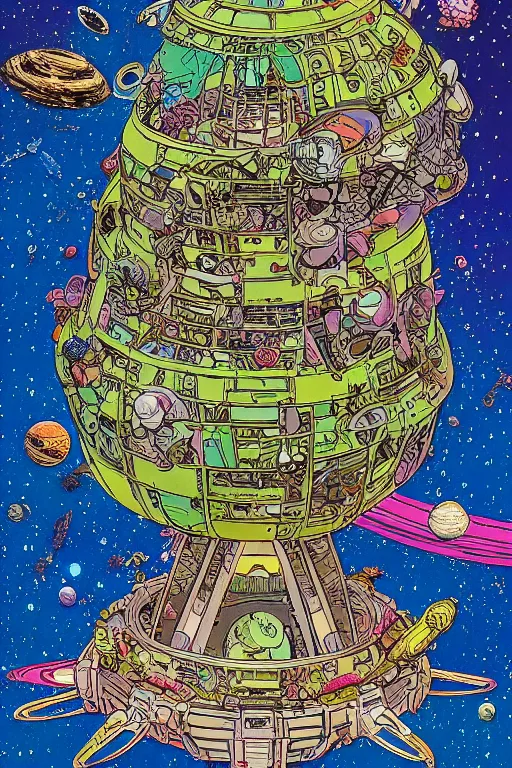 Image similar to exotic garden spaceship in space in the style of geof darrow, geof darrow art,