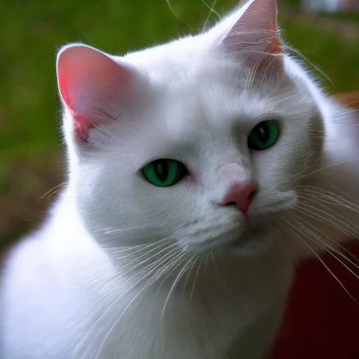 Prompt: a white cat with green eues