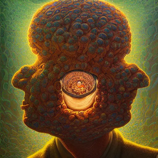 Image similar to fungus labyrinth mohawk projector portrait by gaston bussierre and charles vess and james jean and erik jones and rhads, inspired by rick and morty, epic, funny, huge scale, beautiful fine face features, intricate high details, sharp, ultradetailed