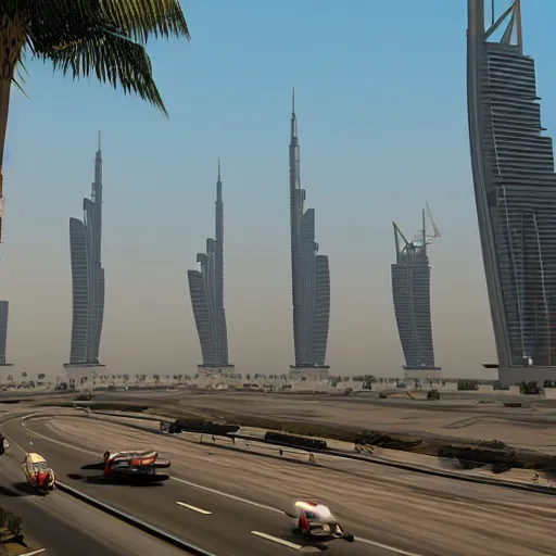 Image similar to gta : dubai, by adolfo honenstein