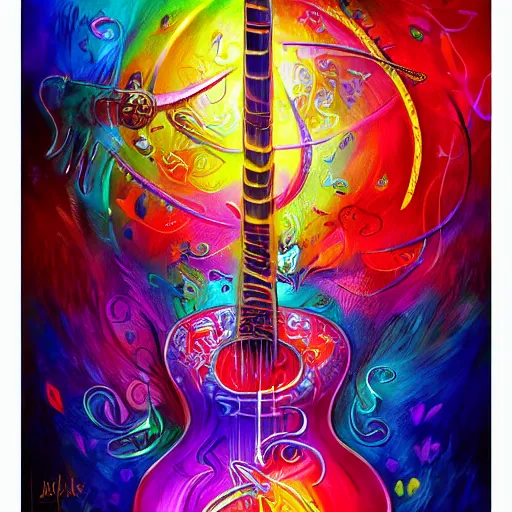 Prompt: HD detailed art on artstation, vibrant colors, drawing of musical notes writing the language of love, fantasy art