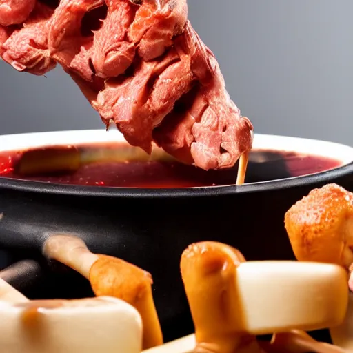 Prompt: flayed human being eating fondue, 4k