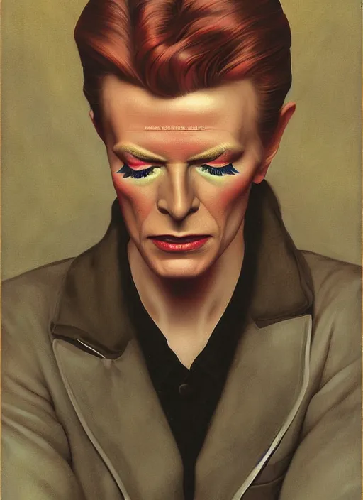 Image similar to twin peaks poster art, portrait of david bowie in search of lost time, by michael whelan, rossetti bouguereau, artgerm, retro, nostalgic, old fashioned