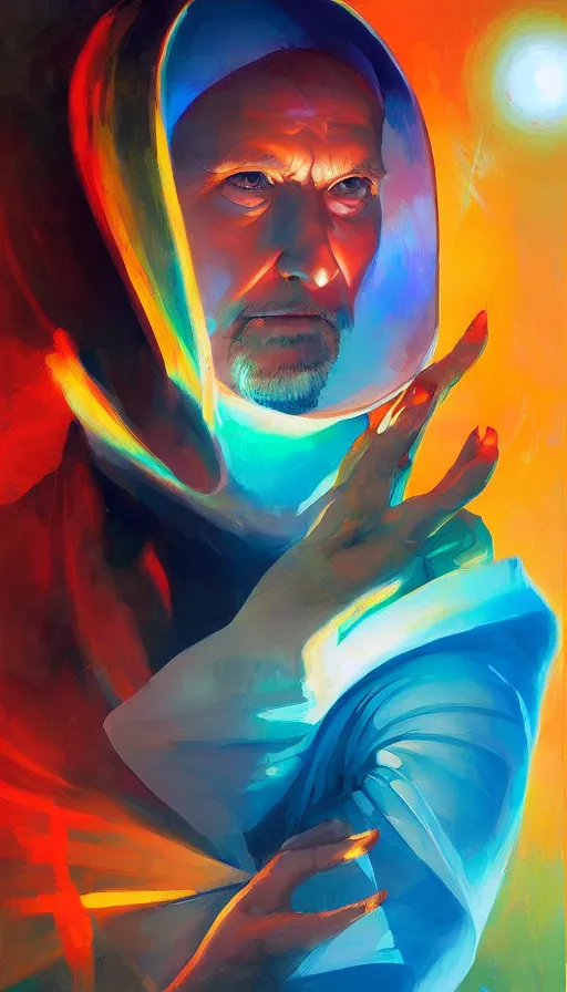 Prompt: portrait of a digital shaman, by rhads