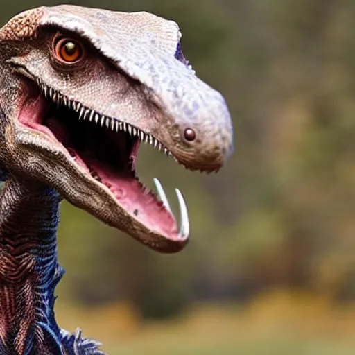 Prompt: photo of a Velociraptor giving a interview on tv