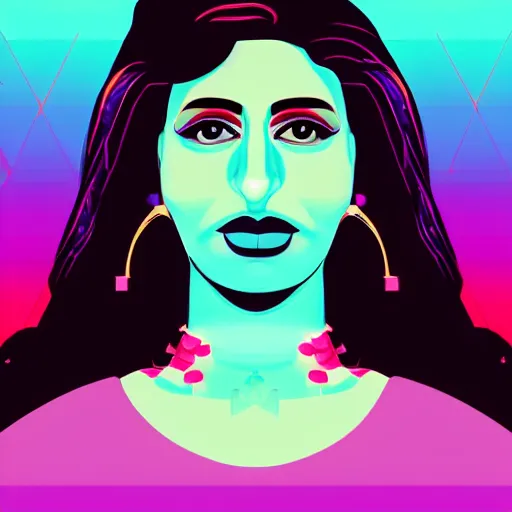 Prompt: a portrait of an indian trans woman, in retro colors, synthwave style, 2 d digital vector art