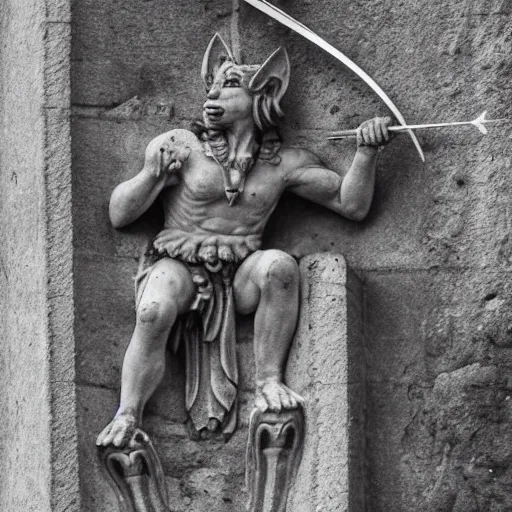 Image similar to an arrow shooting from the mouth of a stone gargoyle in an ancient temple, anime style